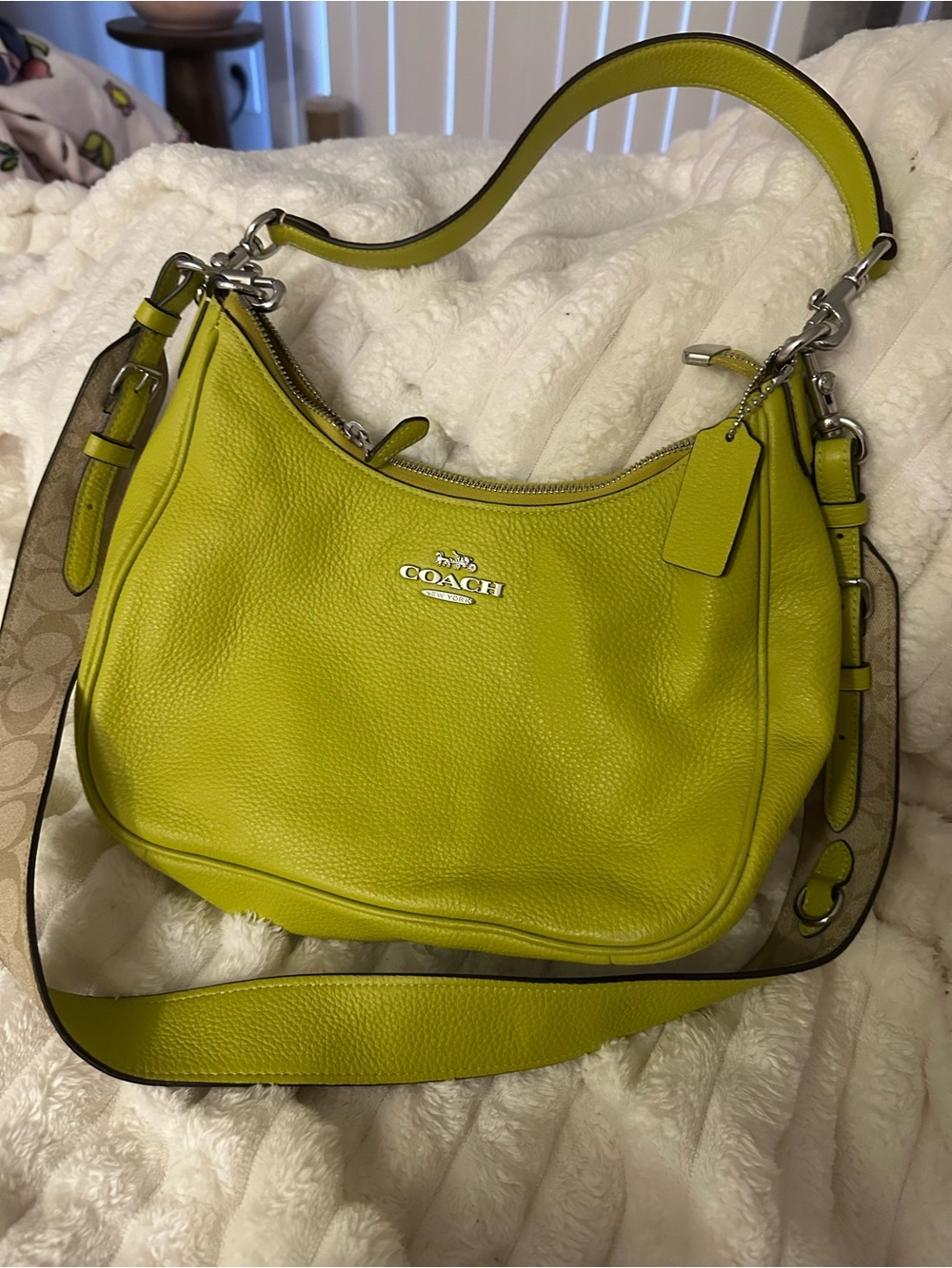 Coach Pebble Leather Shoulder Bag in Lime Green